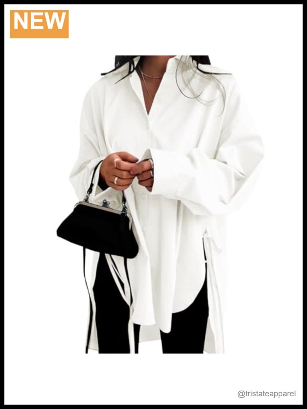 Oversized 100% Cotton Button Down Shirt Long Sleeve Side Slits
